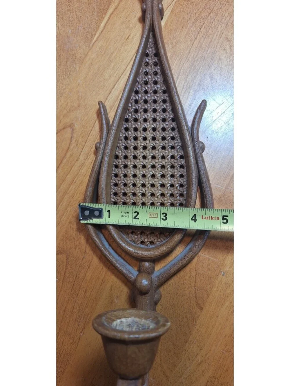 Homco Faux Rattan Cane Wall Sconces Set 2 Candle Holders Teardrop Boho #4226 Vtg